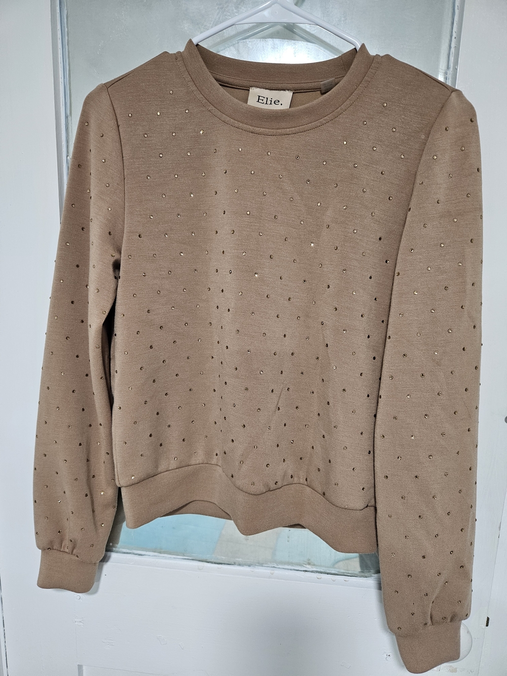 Elie Tahari Women’s Beige Pullover Sweatshirt Long Sleeve